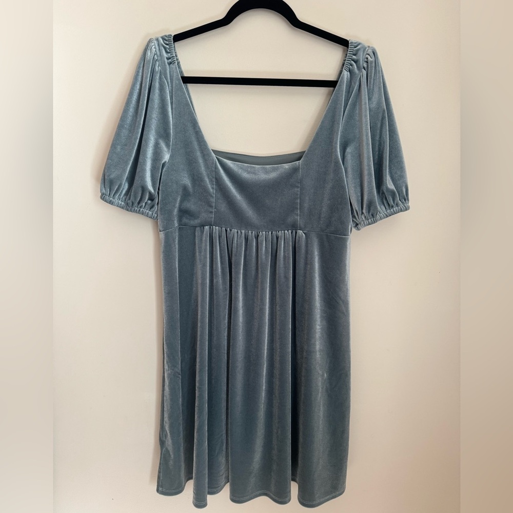 Vylette Slate Blue Velvet Babydoll Mini Dress Size XL Romantic Cottagecore Y2K - Picture 2 of 6